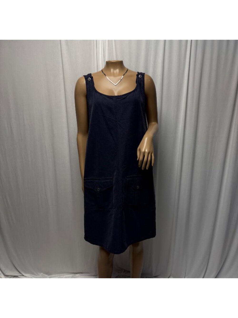 Directives Navy Blue Jumper Dress Size XL Sleeveless Button Strap Shift Casual